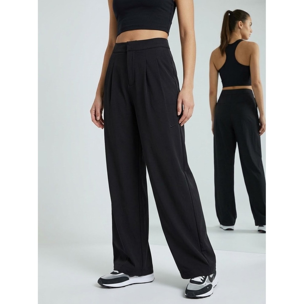 Nike Dri-FIT Women Black Pleated Wide Leg Trousers Pants Large DV8170-010